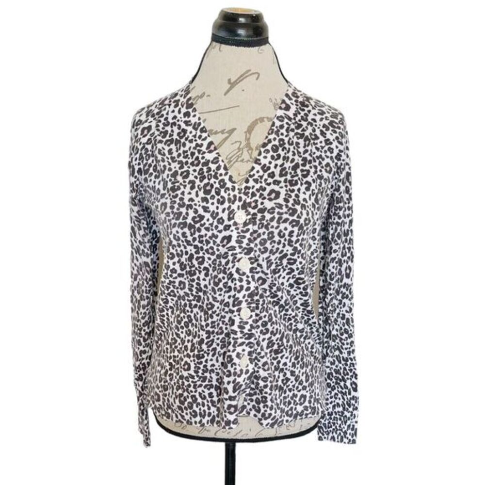 Loft Womens Cardigan Sweater Button Down Animal Print Zebra Cotton  Size Medium
